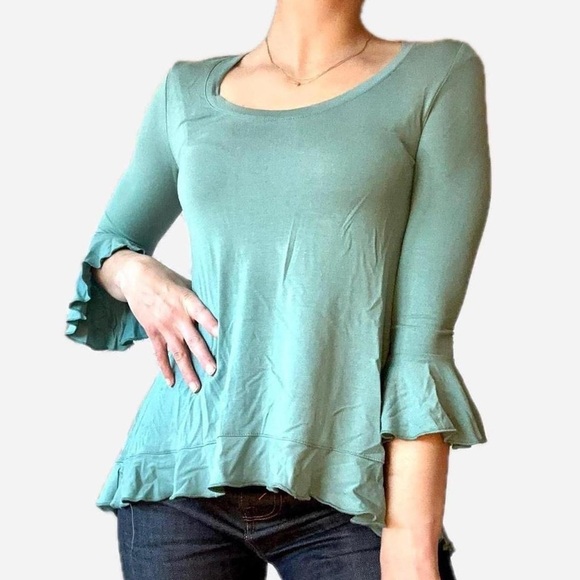 Boston Proper Tops - Blue Peplum high low tunic shirt ruffle boho - Size XXS from Boston Proper